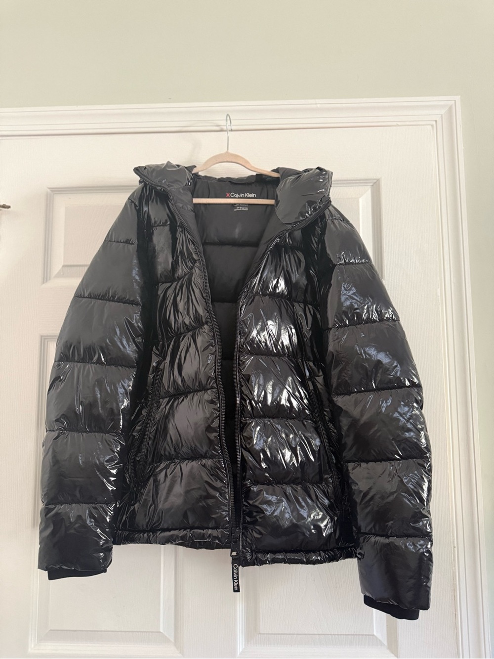 Calvin Klein Shiny Black Quilted Puffer Jacket with Hood